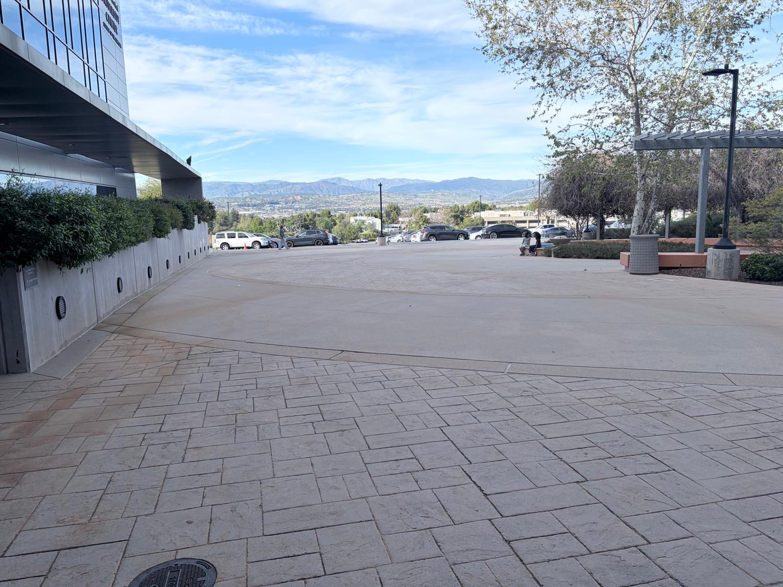 Parking area with mountain views
